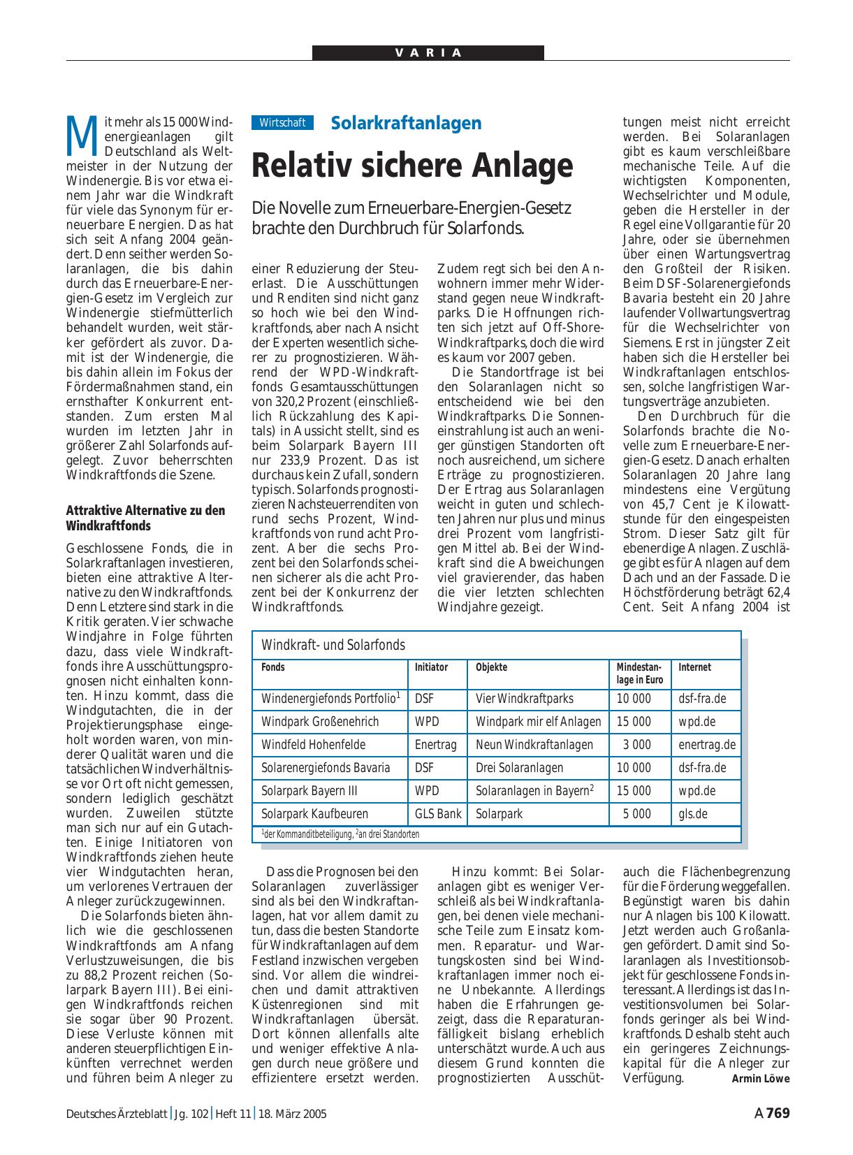 Vorschauseite 1: Solarkraftanlagen: Relativ sichere Anlage