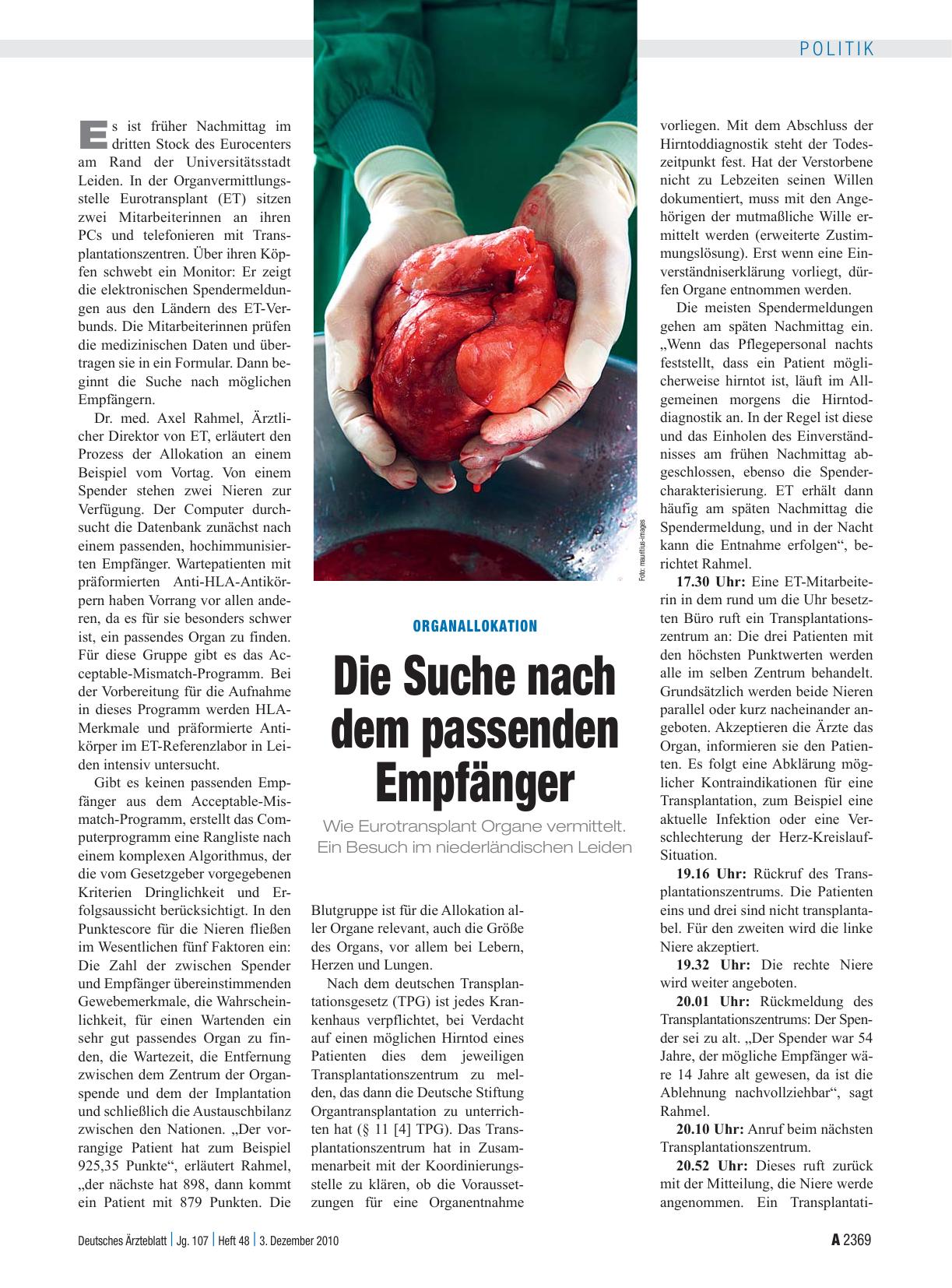 Vorschauseite 1: Organallokation: Die Suche nach dem passenden Empfänger