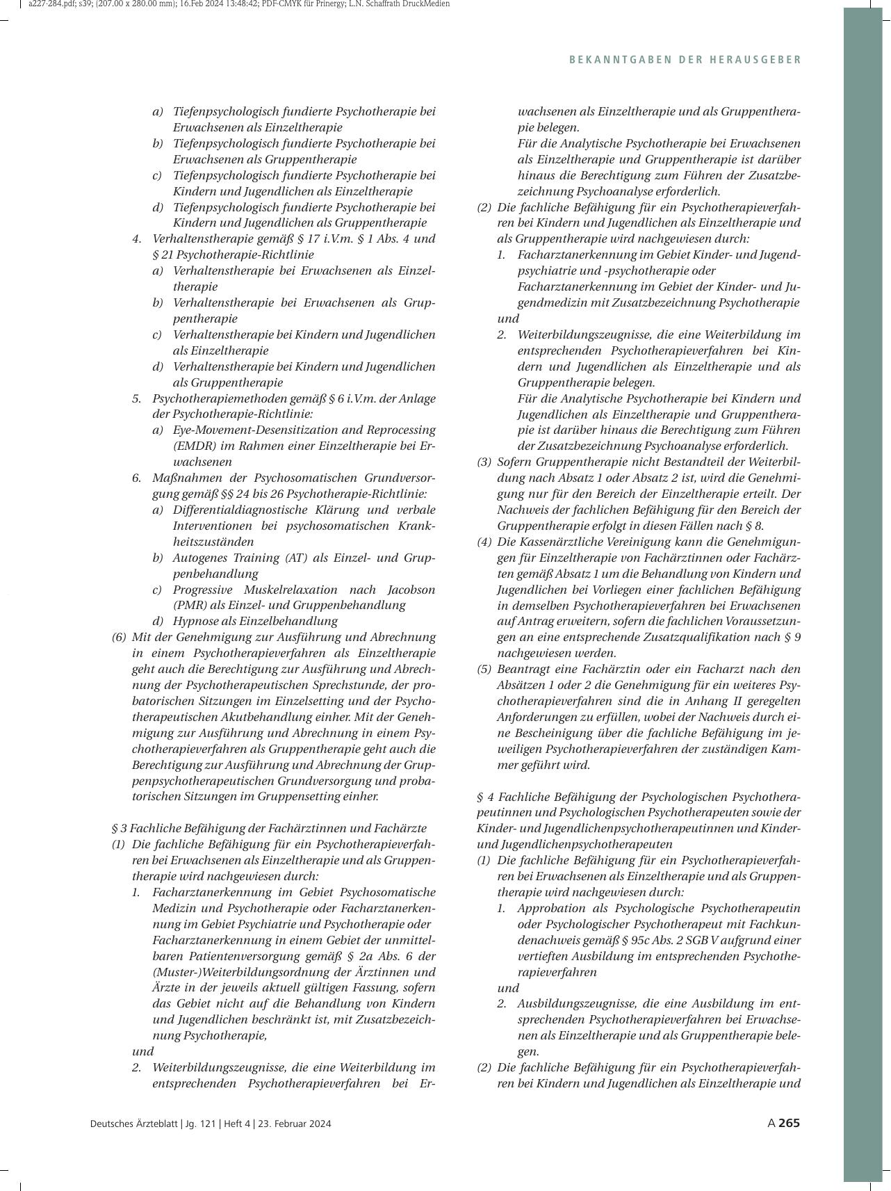 Vorschauseite 2: Änderungen der Vereinbarung über die Anwendung von Psychotherapie in der vertragsärztlichen Versorgung (Psychotherapie-Vereinbarung) (Anlage 1 BMV-Ä)