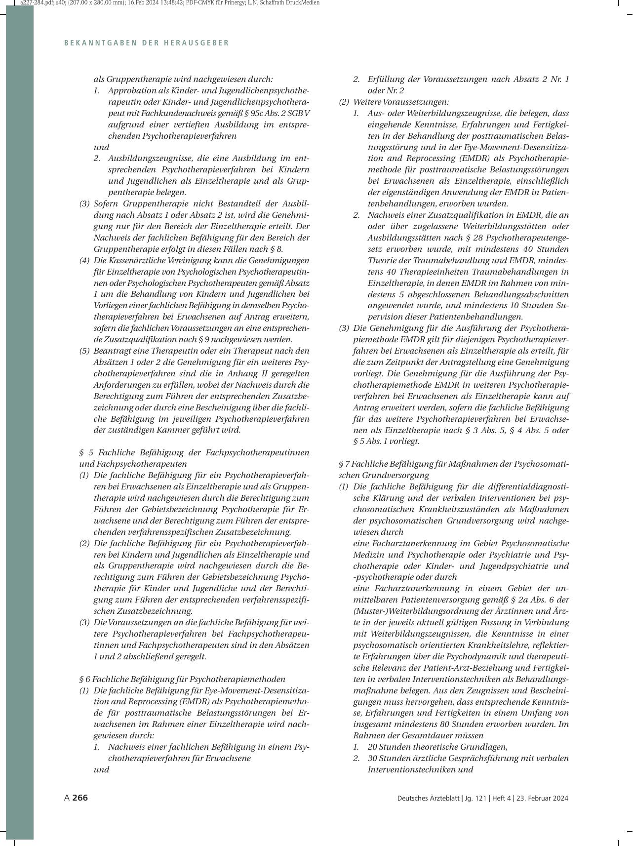 Vorschauseite 3: Änderungen der Vereinbarung über die Anwendung von Psychotherapie in der vertragsärztlichen Versorgung (Psychotherapie-Vereinbarung) (Anlage 1 BMV-Ä)