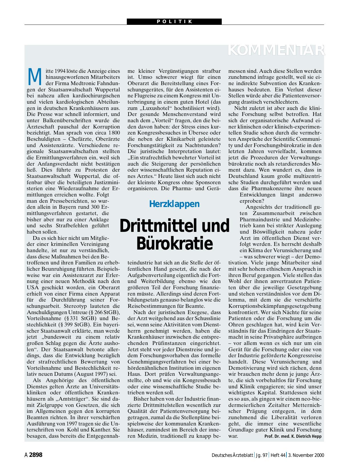 Vorschauseite 1: Herzklappen: Drittmittel und Bürokratie