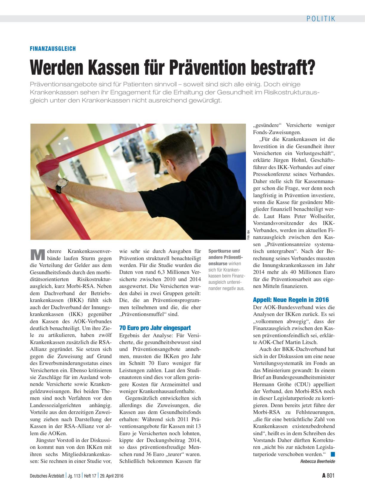 Vorschauseite 1: Finanzausgleich: Werden Kassen für Prävention bestraft?
