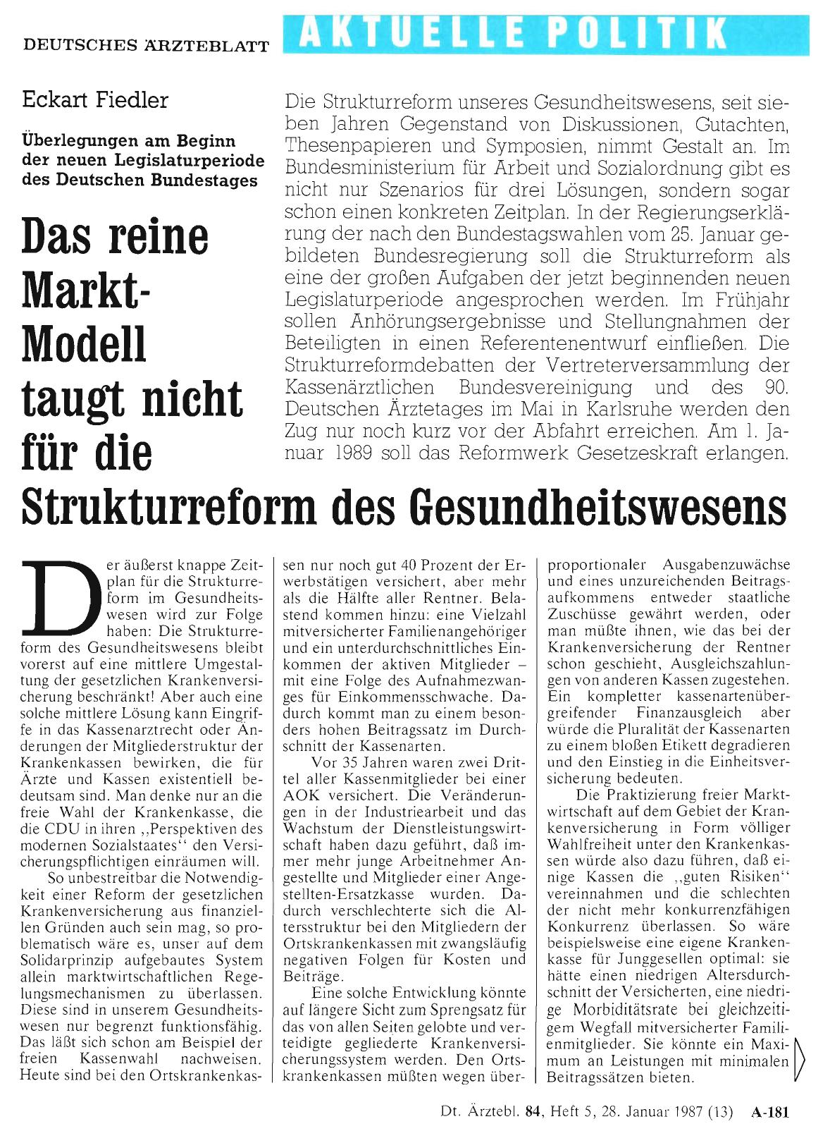 Vorschauseite 1: Das reine Markt-Modell taugt nicht für die Strukturreform des Gesundheitswesens - Überlegungen am Beginn der neuen Legislaturperiode des Deutschen Bundestages
