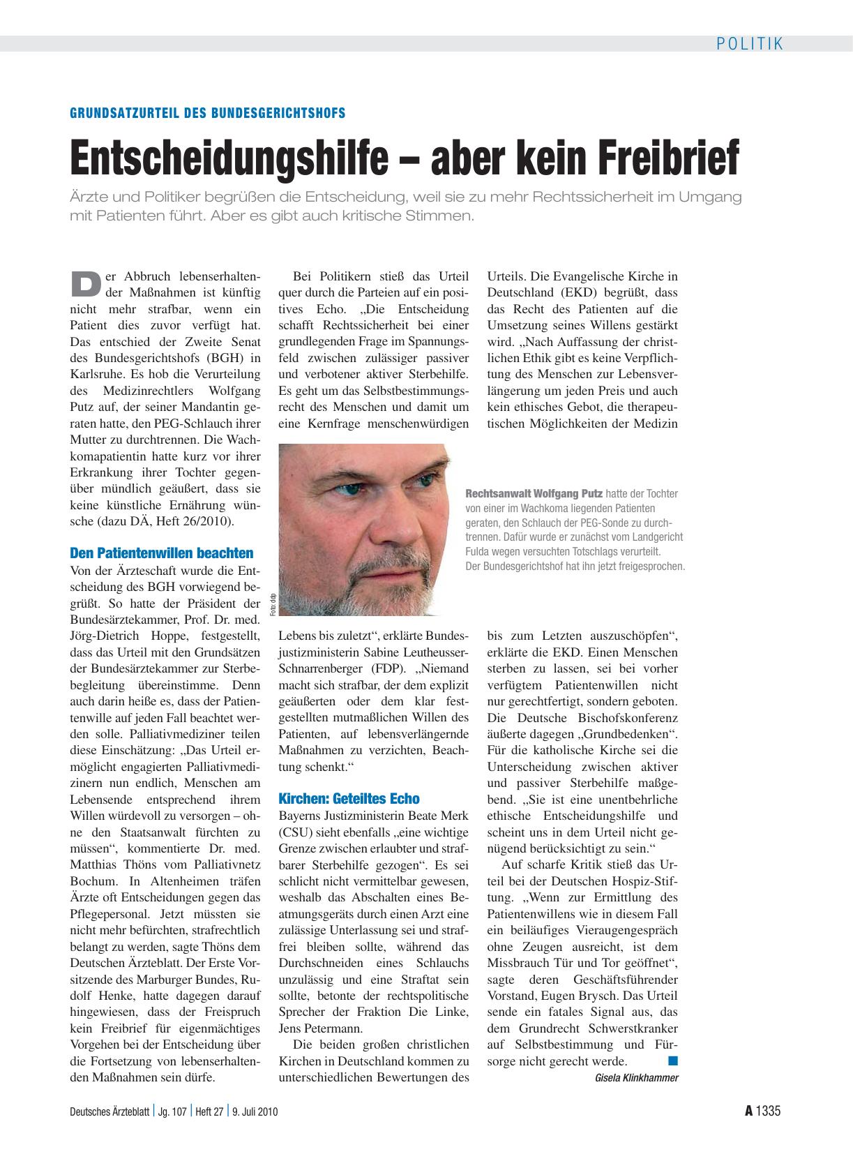 Vorschauseite 1: Grundsatzurteil des Bundesgerichtshofs: Entscheidungshilfe – aber kein Freibrief