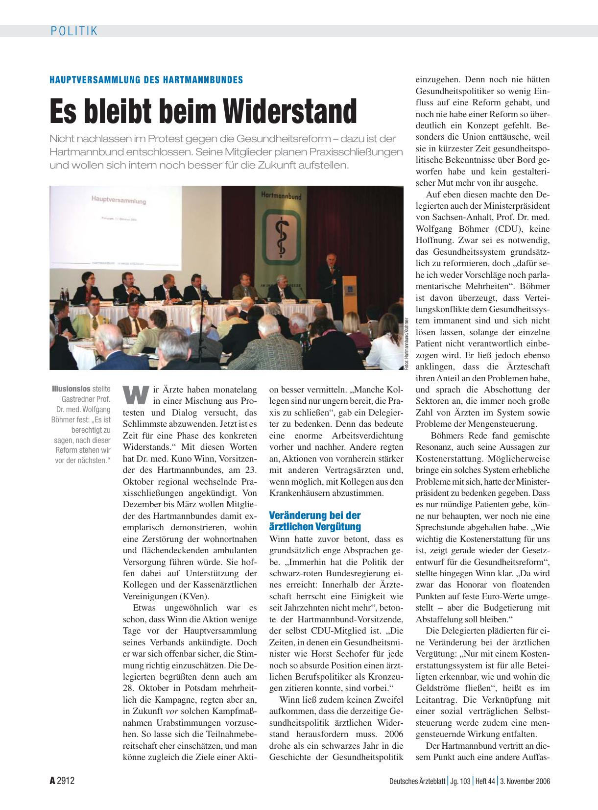 Vorschauseite 1: Hauptversammlung des Hartmannbundes: Es bleibt beim Widerstand