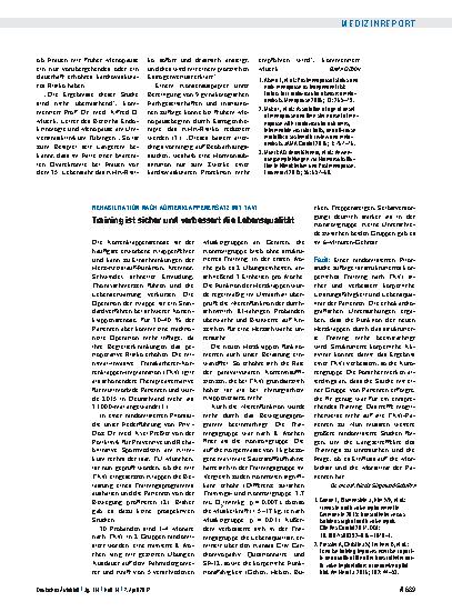 Vorschauseite 1: Rehabilitation nach Aortenklappenersatz mit TAVI: Training ist sicher und verbessert die Lebensqualität