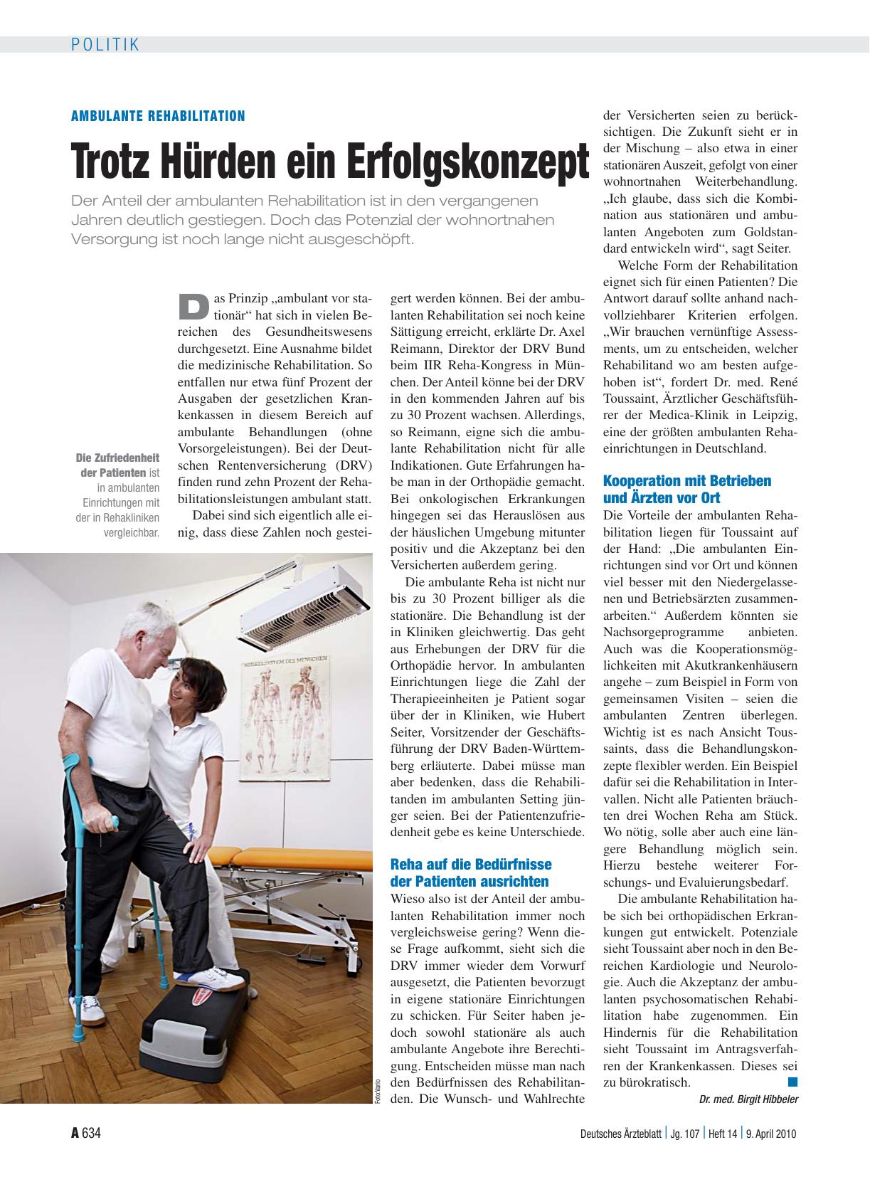 Vorschauseite 1: Ambulante Rehabilitation: Trotz Hürden ein Erfolgskonzept