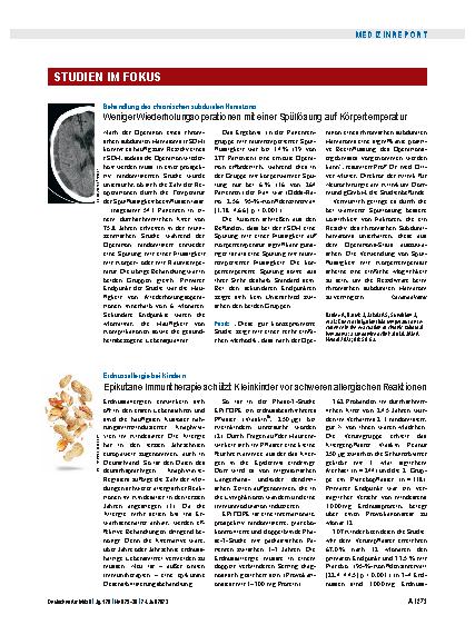 Vorschauseite 1: Behandlung des chronischen subduralen Hämatoms: Weniger Wiederholungsoperationen mit einer Spüllösung auf Körpertemperatur