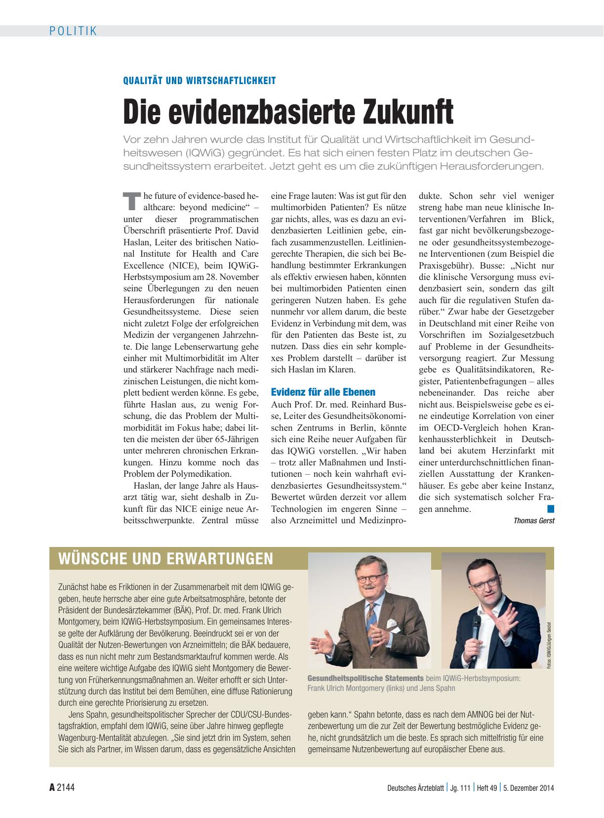 Vorschauseite 1: Qualität und Wirtschaftlichkeit: Die evidenzbasierte Zukunft