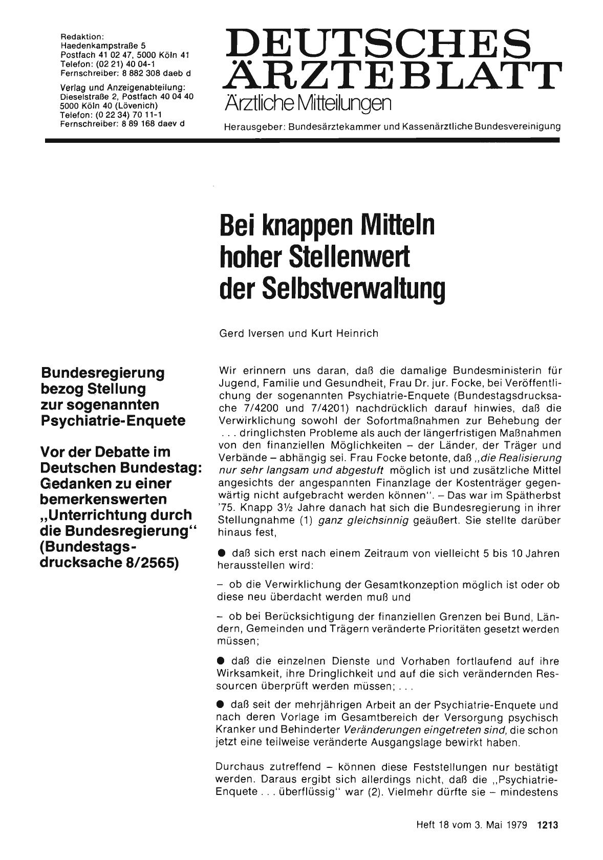 Vorschauseite 1: Bei knappen Mitteln hoher Stellenwert der Selbstverwaltung