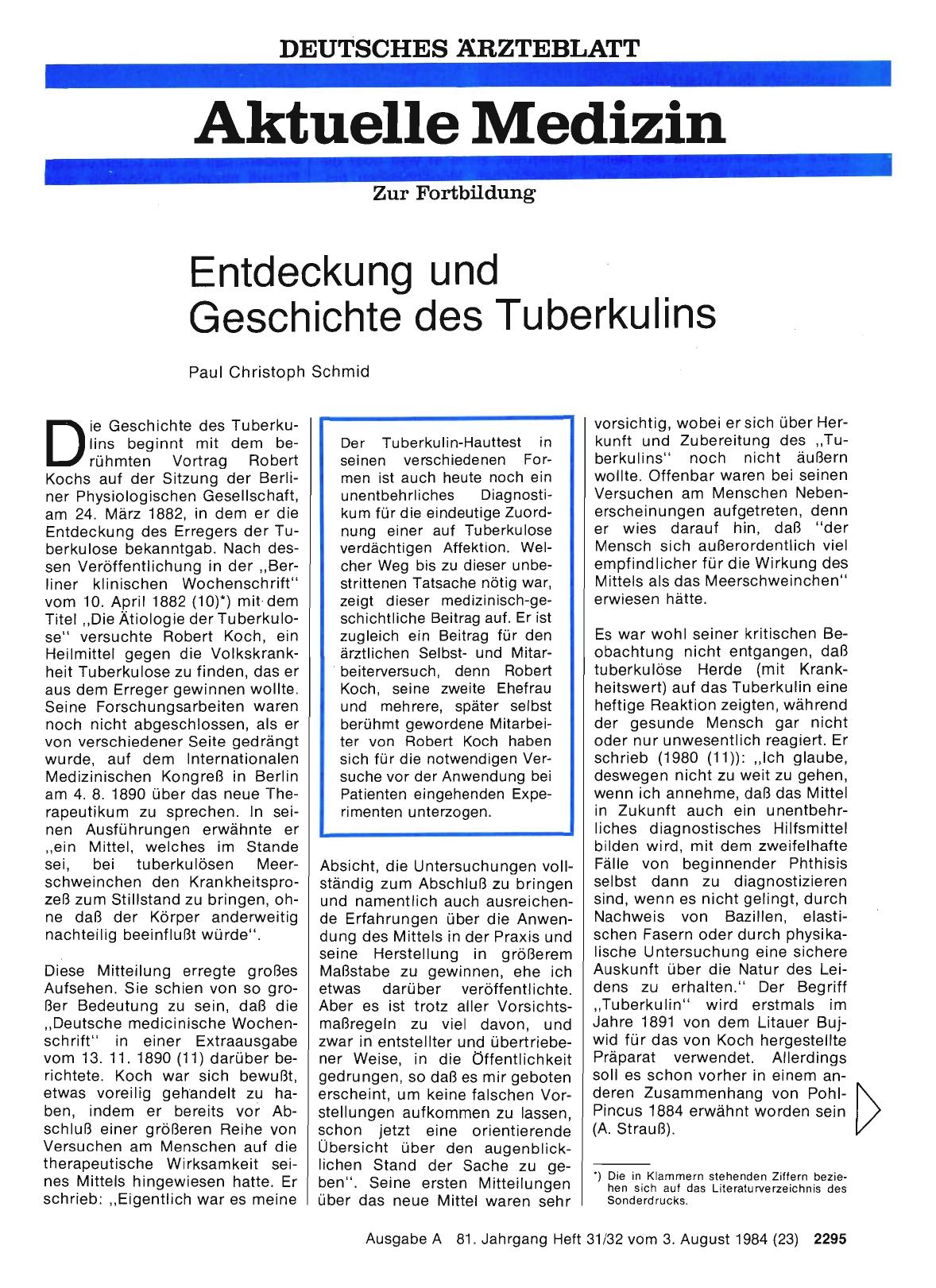 Vorschauseite 1: Entdeckung und Geschichte des Tuberkulins