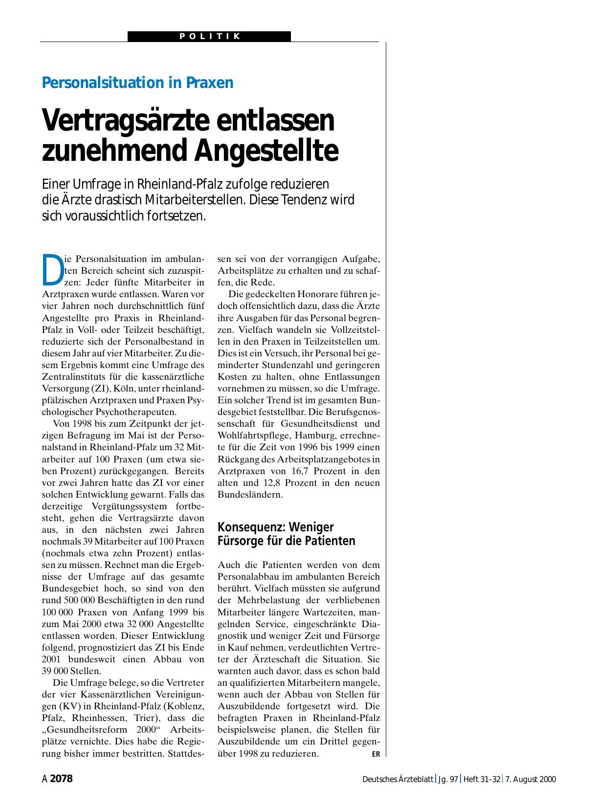 Vorschauseite 1: Personalsituation in Praxen: Vertragsärzte entlassen zunehmend Angestellte