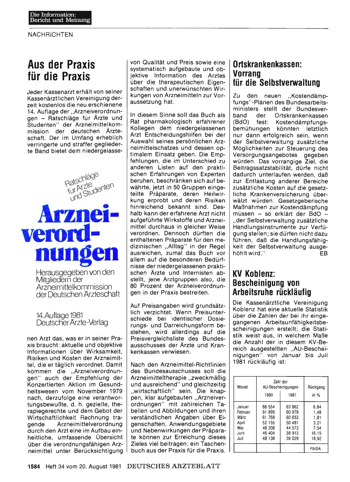 Vorschauseite 1: KV Koblenz: Bescheinigung von Arbeitsruhe rückläufig