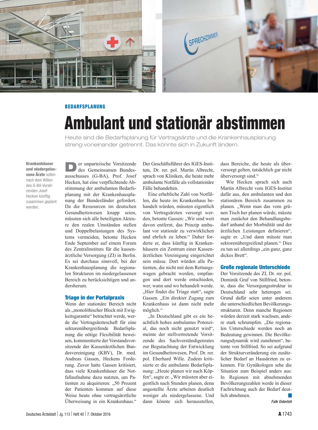 Vorschauseite 1: Bedarfsplanung: Ambulant und stationär abstimmen