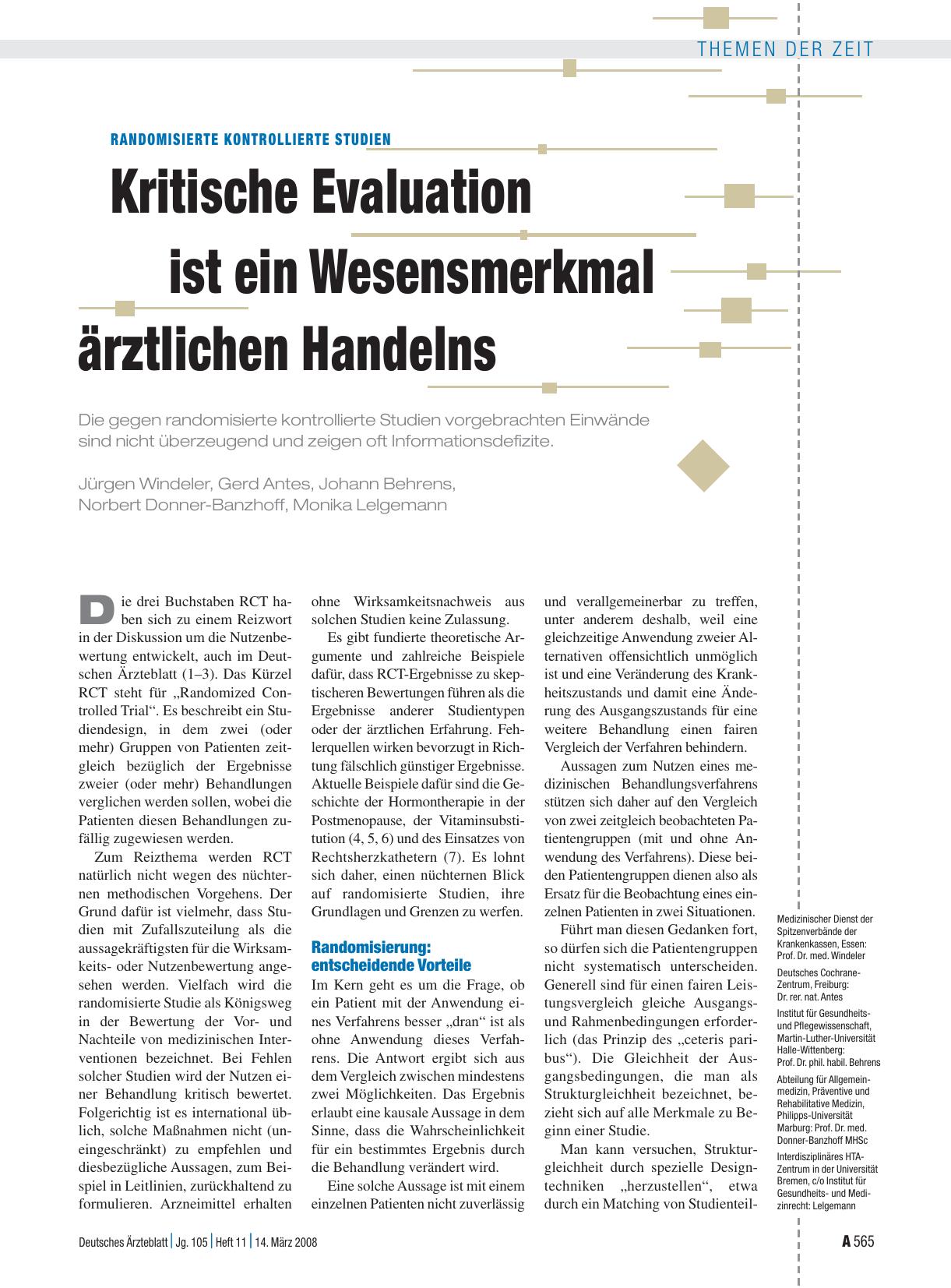 Vorschauseite 1: Randomisierte kontrollierte Studien: Kritische Evaluation ist ein Wesensmerkmal ärztlichen Handelns