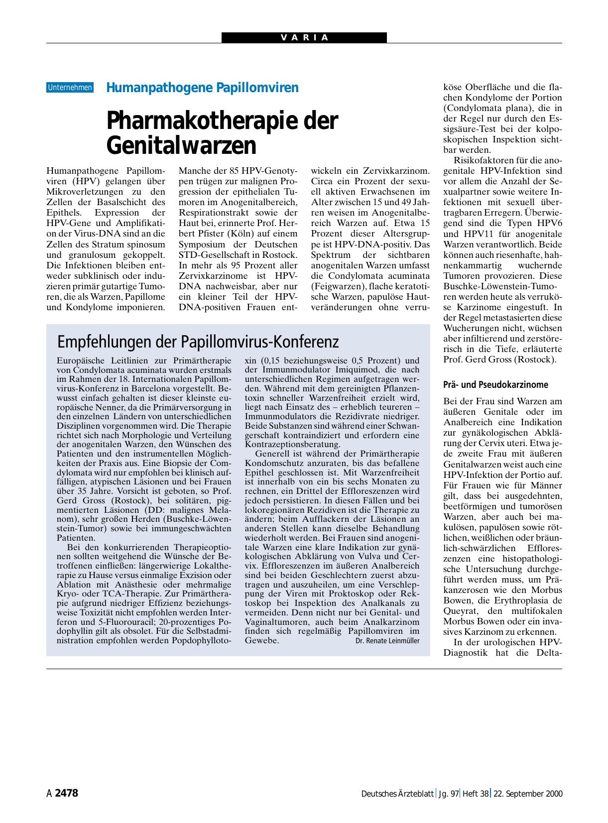 Vorschauseite 1: Humanpathogene Papillomviren: Pharmakotherapie der Genitalwarzen