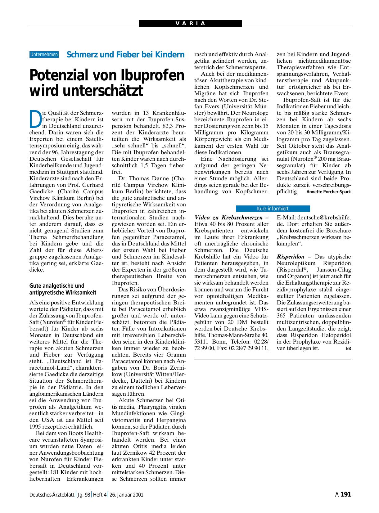 Vorschauseite 1: Schmerz und Fieber bei Kindern: Potenzial von Ibuprofen wird unterschätzt