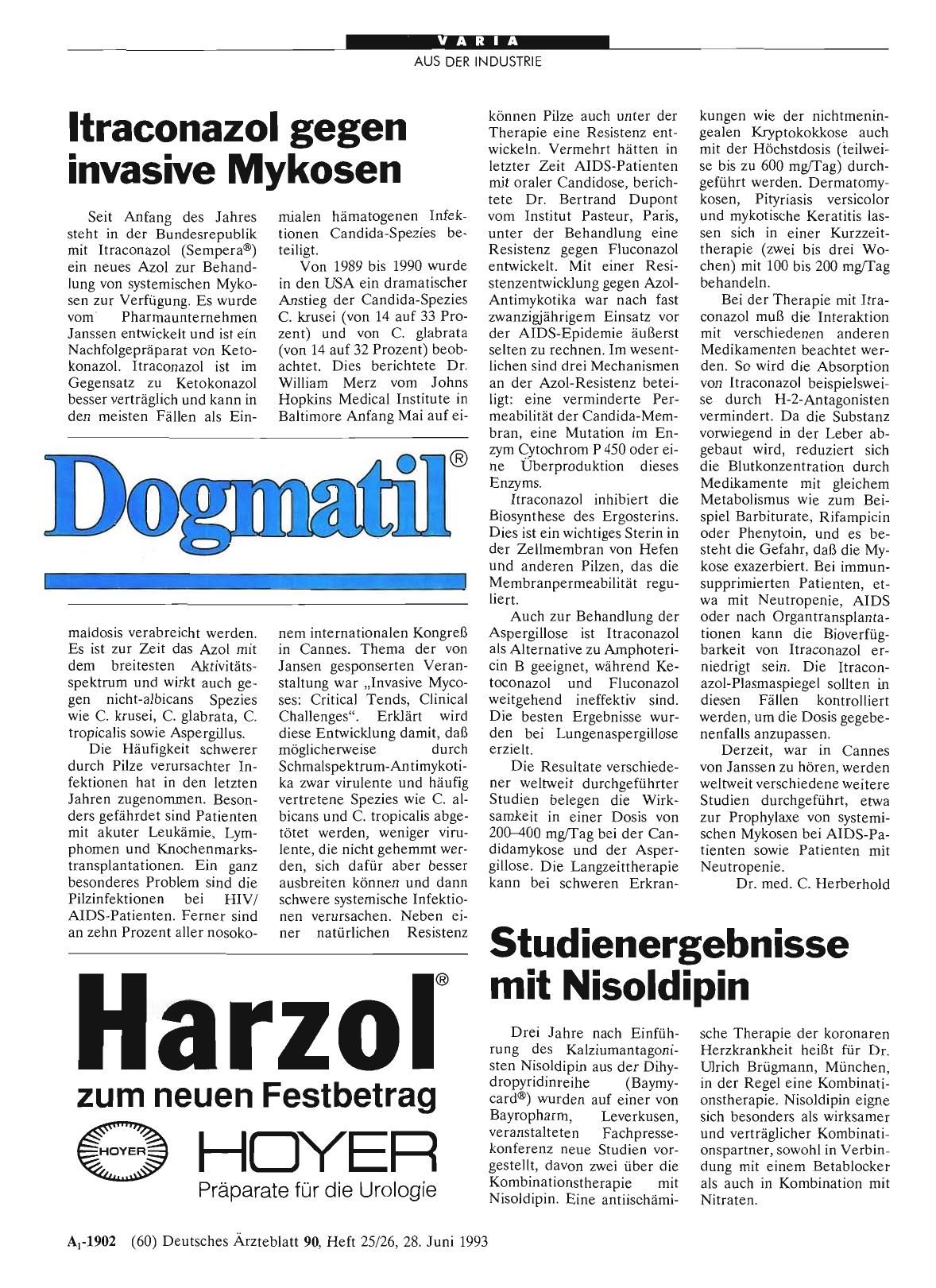Vorschauseite 1: Itraconazol gegen invasive Mykosen
