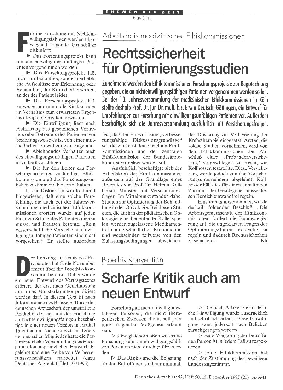 Vorschauseite 1: Bioethik-Konvention: Scharfe Kritik auch am neuen Entwurf