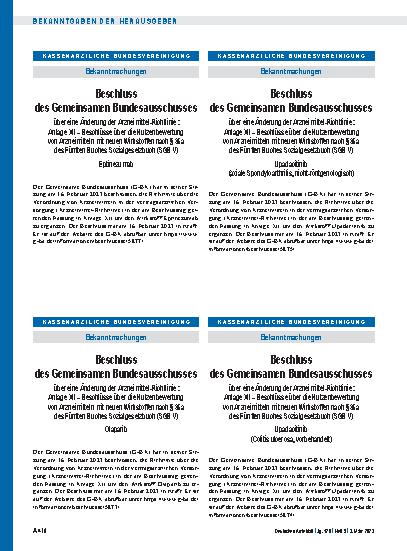 Vorschauseite 1: Beschluss des Gemeinsamen Bundesausschusses über eine Änderung der Arzneimittel-Richtlinie: Eptinezumab