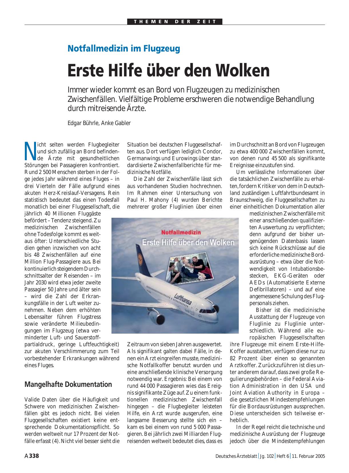 Vorschauseite 1: Notfallmedizin im Flugzeug: Erste Hilfe über den Wolken