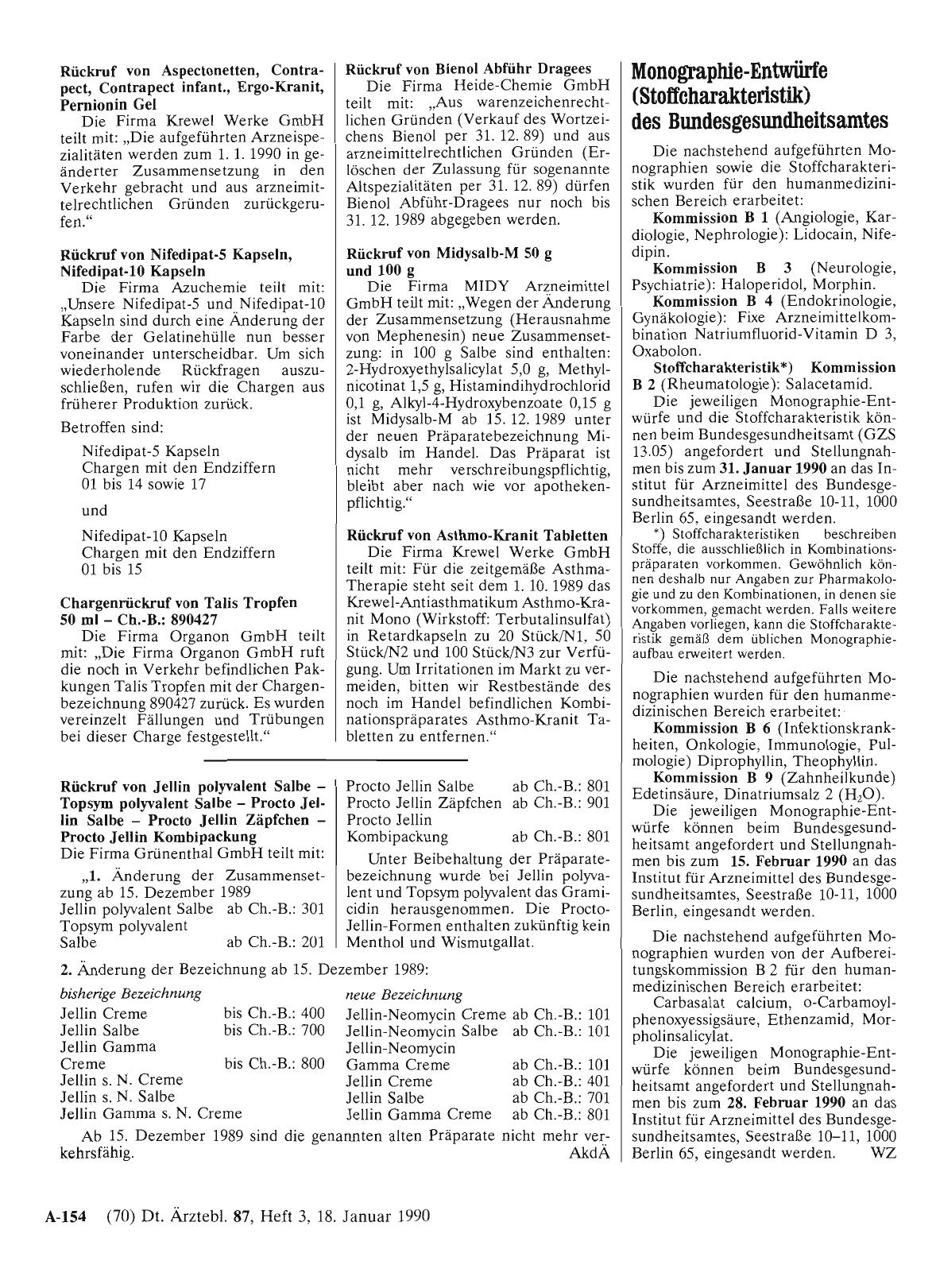 Vorschauseite 1: Monographie-Entwürfe (Stoffcharakteristik) des Bundesgesundheitsamtes