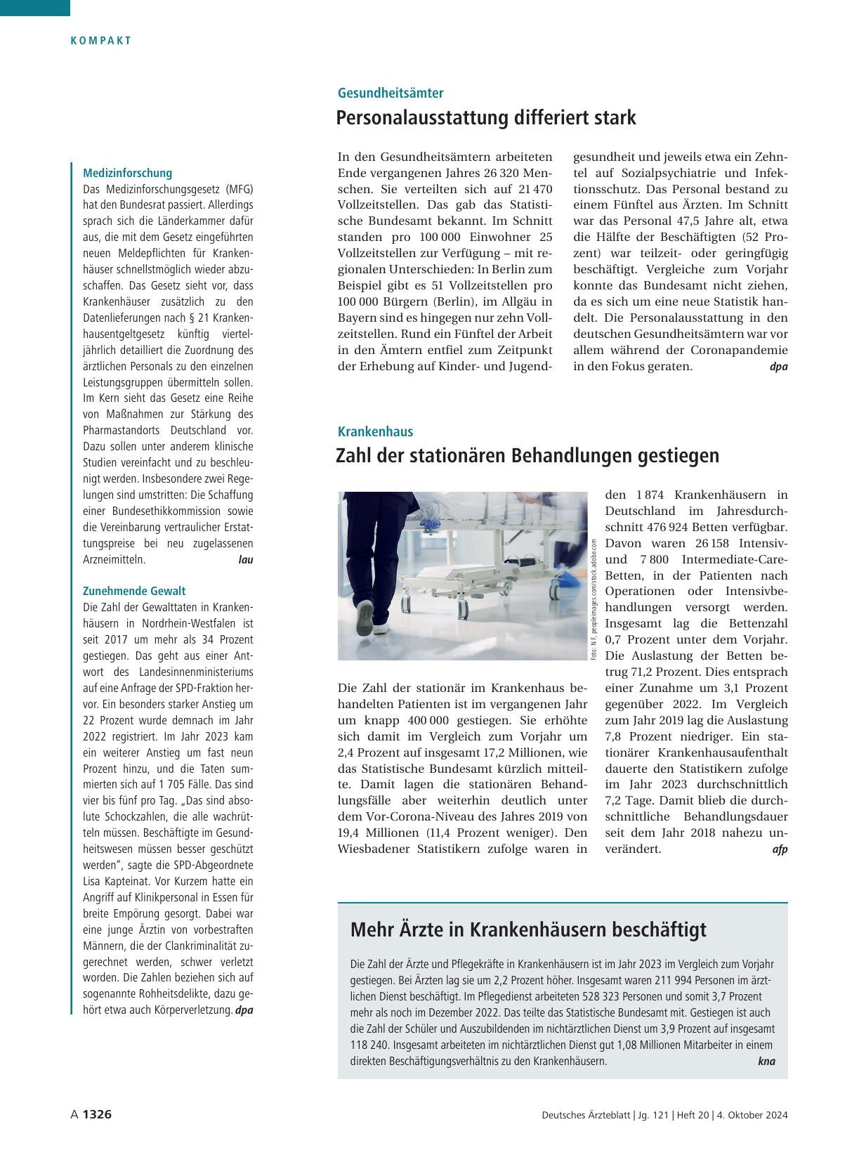 Vorschauseite 1: Mehr Ärzte in Krankenhäusern beschäftigt.