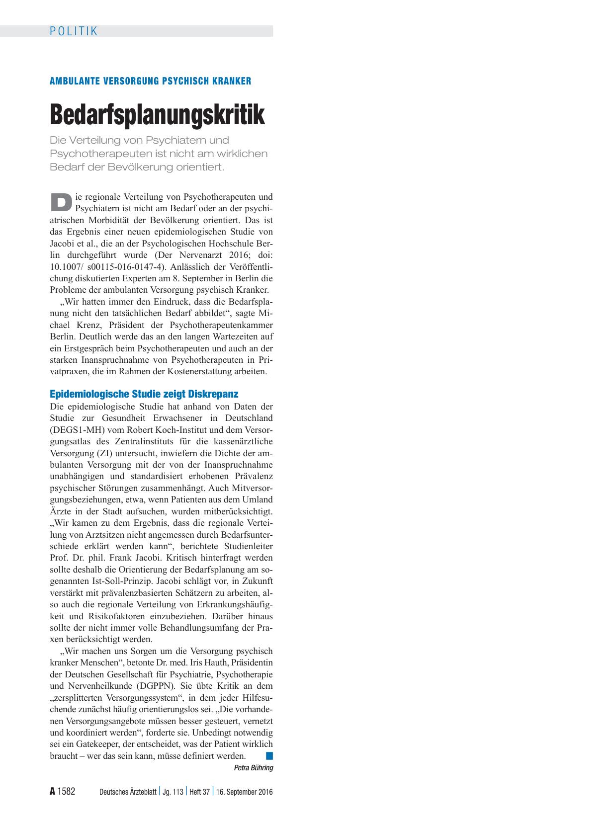 Vorschauseite 1: Ambulante Versorgung psychisch Kranker: Bedarfsplanungskritik