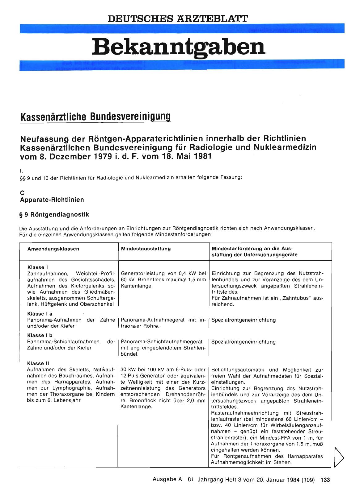 Vorschauseite 1: Neufassung der Röntgen-Apparaterichtlinien innerhalb der Richtlinien Kassenärztlichen Bundesvereinigung für Radiologie und Nuklearmedizin vom 8. Dezember 1979 i. d. F. vom 18. Mai…