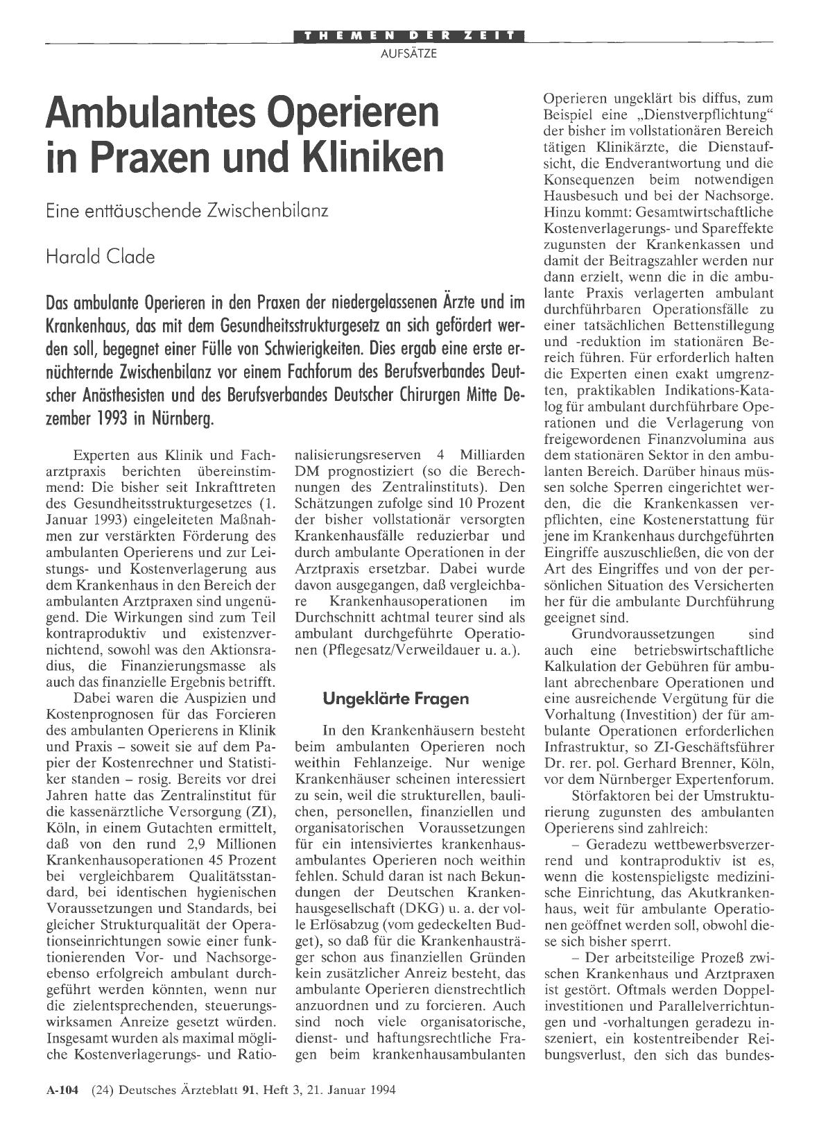 Vorschauseite 1: Ambulantes Operieren in Praxen und Kliniken