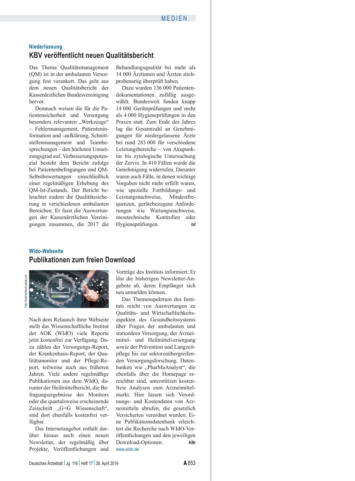 Vorschauseite 1: WIdo-Webseite: Publikationen zum freien Download