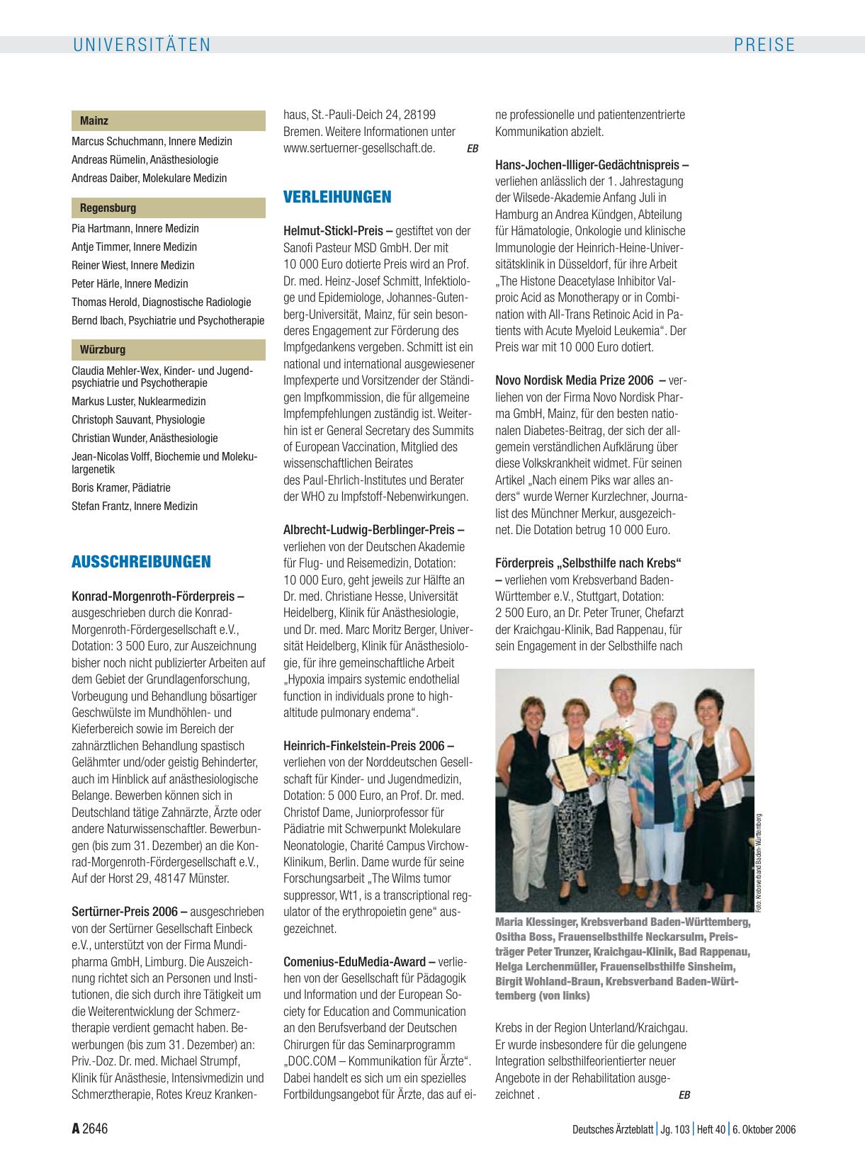 Vorschauseite 1: Verleihungen
