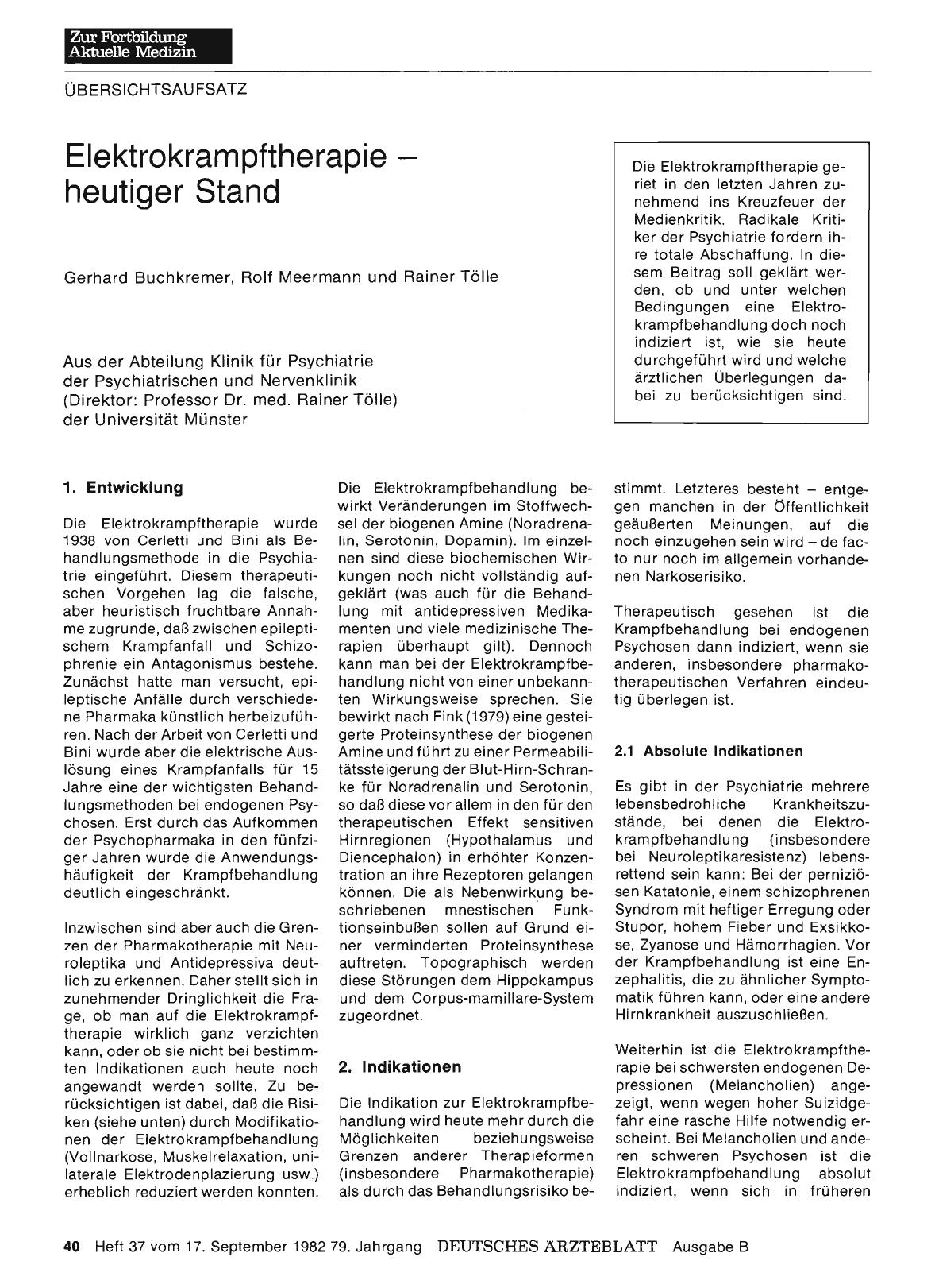 Vorschauseite 1: Elektrokrampftherapie — heutiger Stand