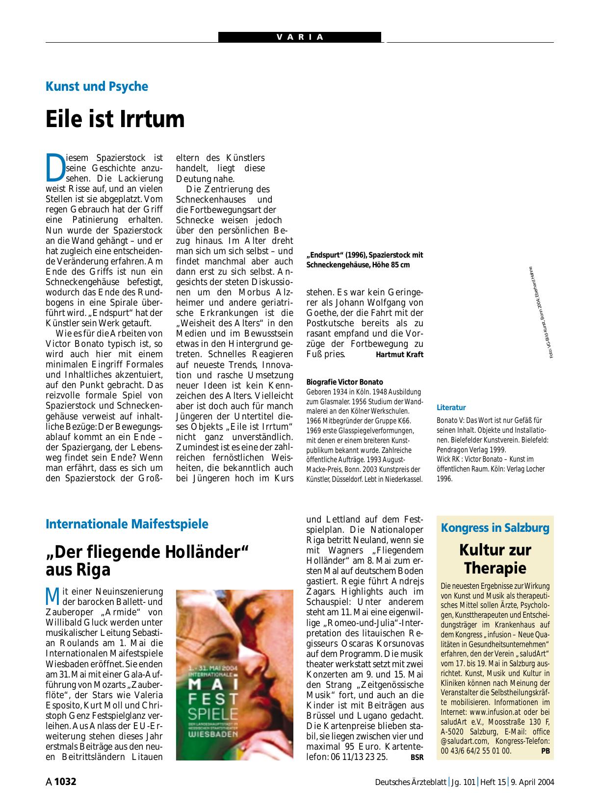 Vorschauseite 1: Kunst und Psyche: Eile ist Irrtum