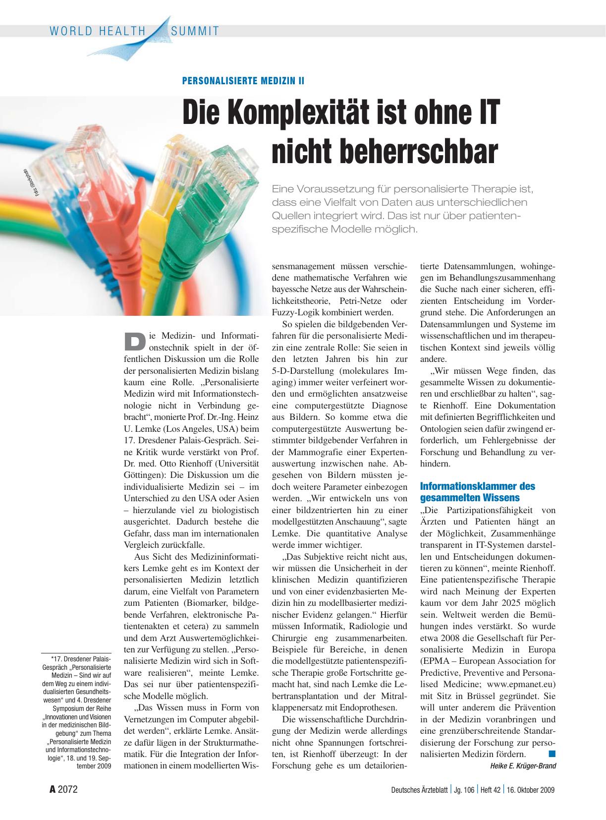 Vorschauseite 1: Personalisierte Medizin II: Die Komplexität ist ohne IT nicht beherrschbar