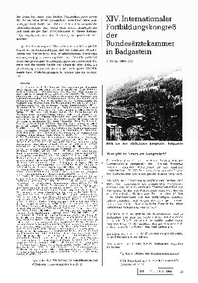 Vorschauseite 1: XIV. Internationaler Fortbildungskongreß der Bundesärztekammer in Badgastein