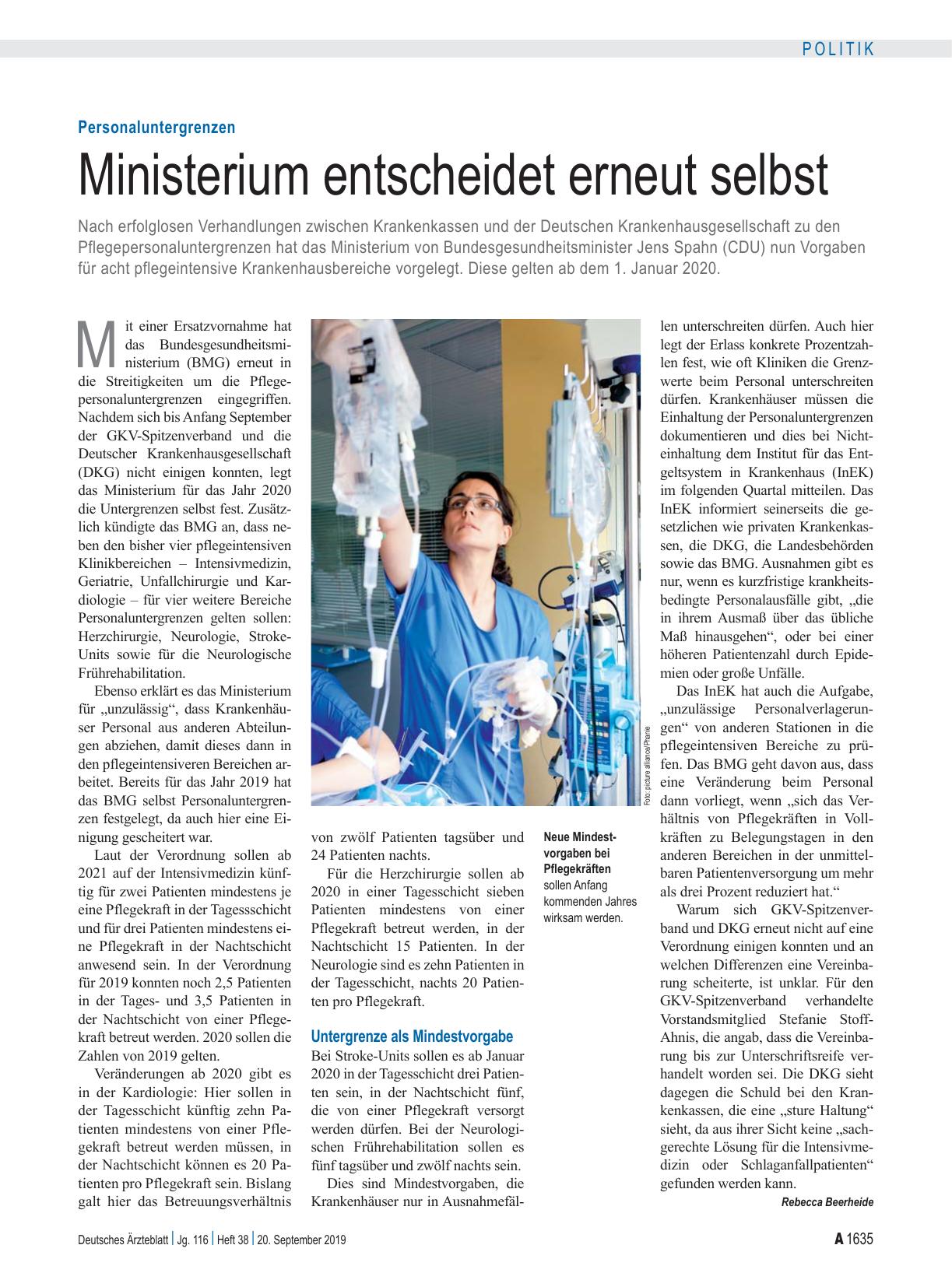 Vorschauseite 1: Personaluntergrenzen: Ministerium entscheidet erneut selbst
