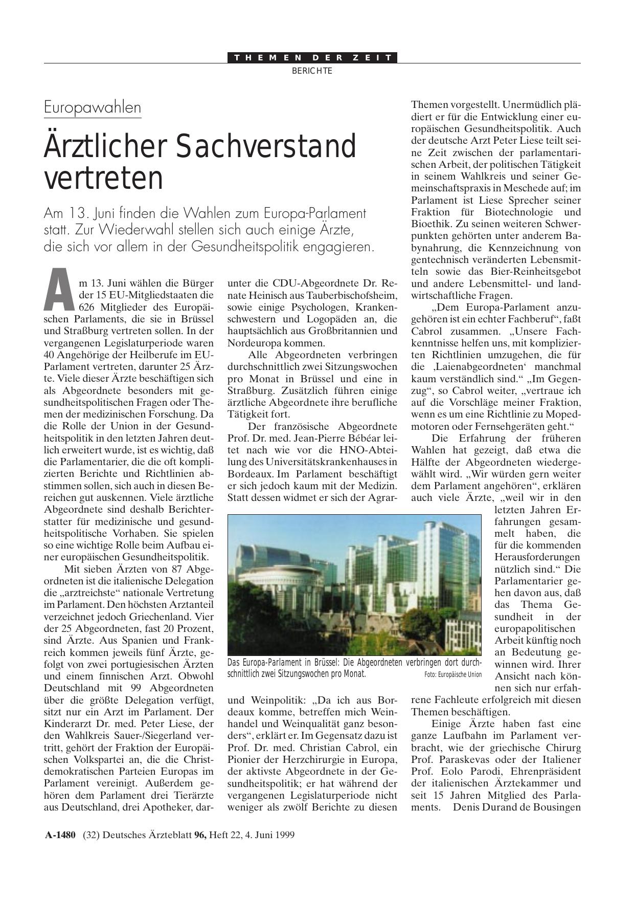 Vorschauseite 1: Europawahlen: Ärztlicher Sachverstand vertreten