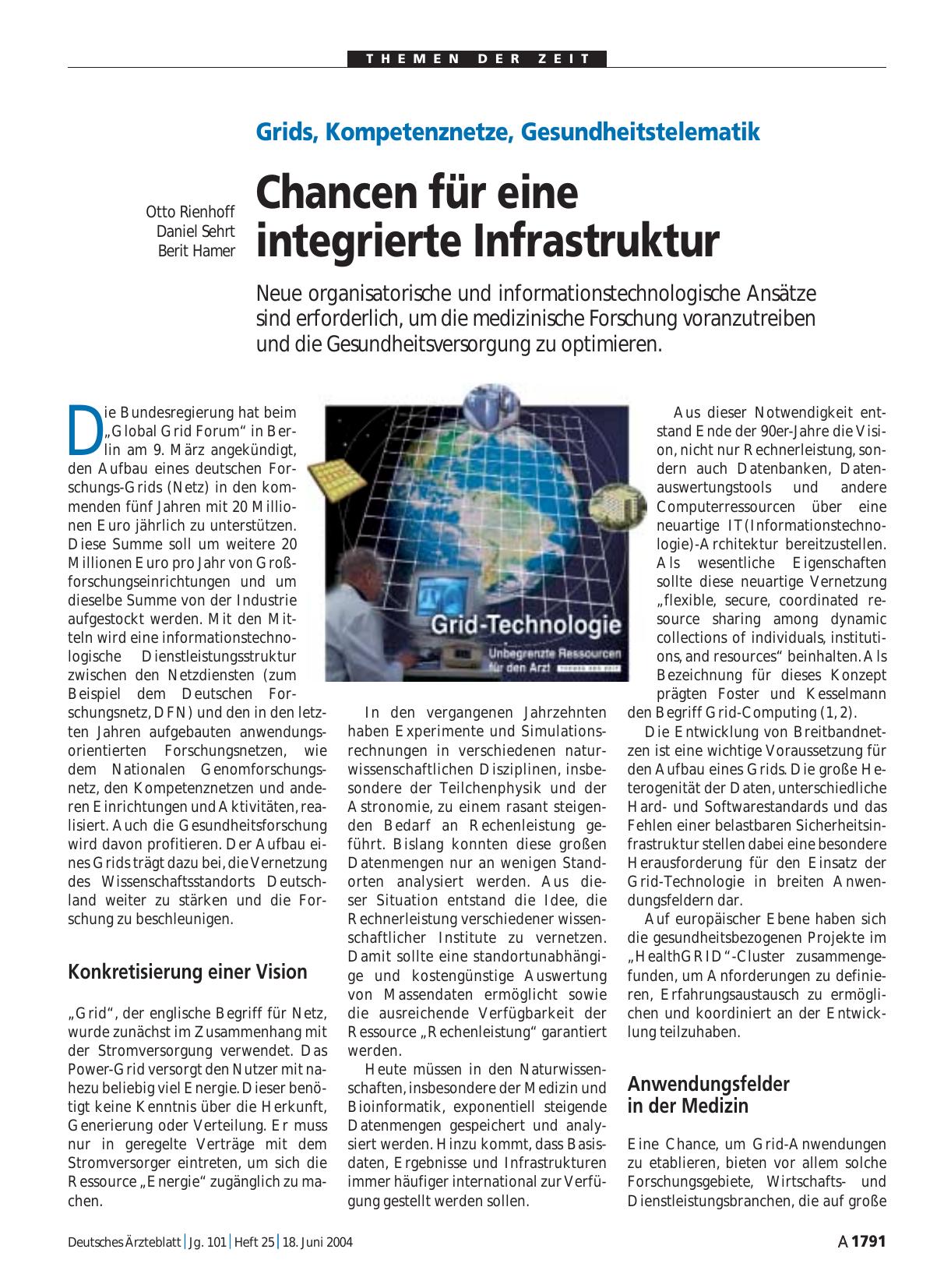 Vorschauseite 1: Grids, Kompetenznetze, Gesundheitstelematik: Chancen für eine integrierte Infrastruktur
