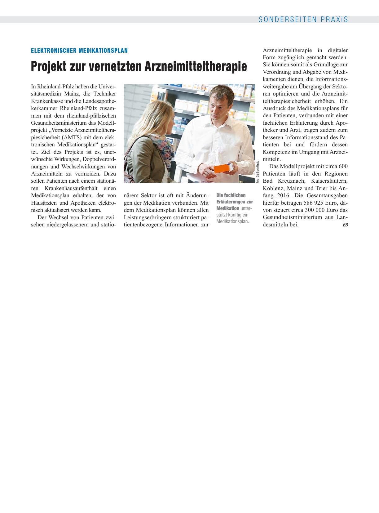 Vorschauseite 1: Elektronischer Medikationsplan: Projekt zur vernetzten Arzneimitteltherapie