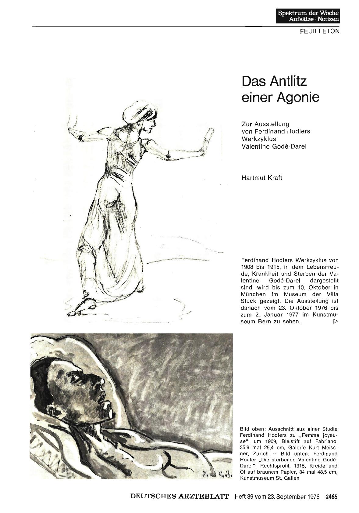 Vorschauseite 1: Das Antlitz einer Agonie: Zur Ausstellung von Ferdinand Hodlers Werkzyklus Valentine Godé-Darel