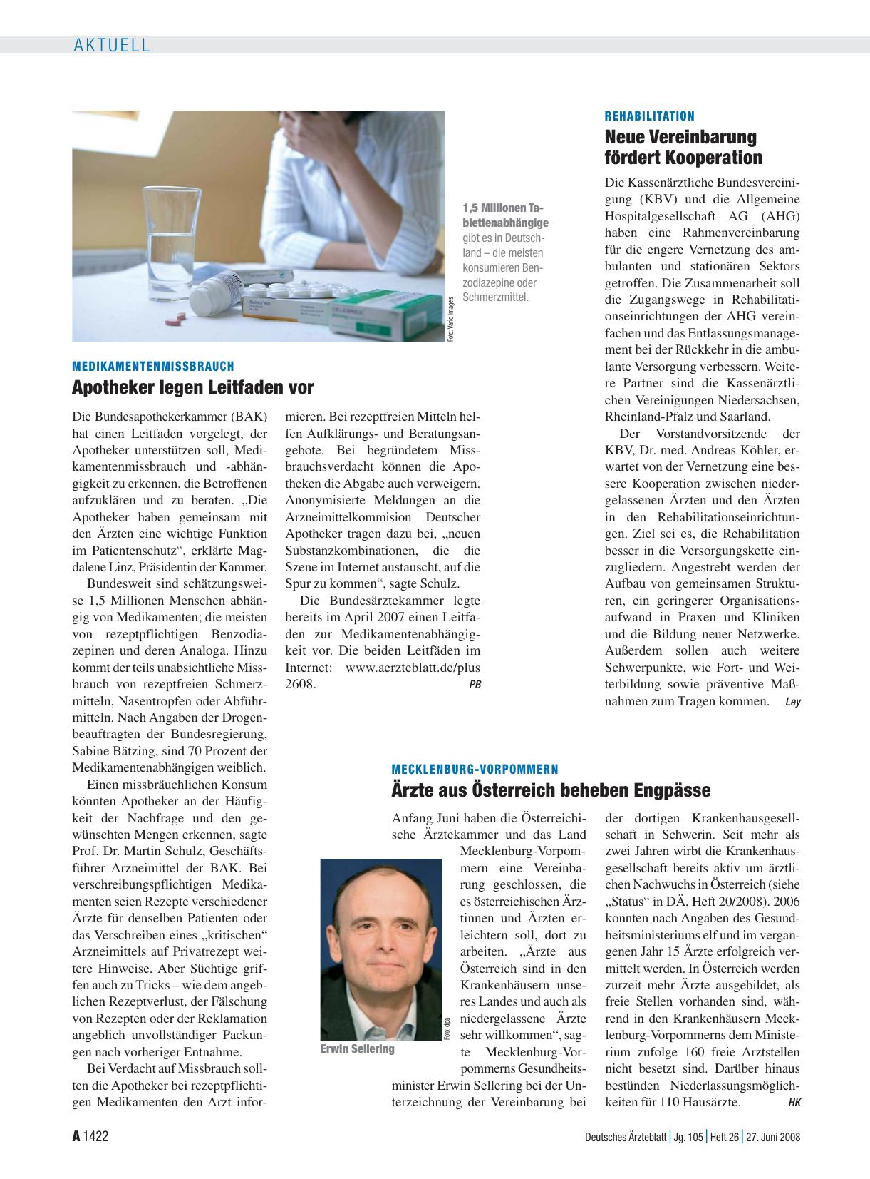 Vorschauseite 1: Medikamentenmissbrauch: Apotheker legen Leitfaden vor