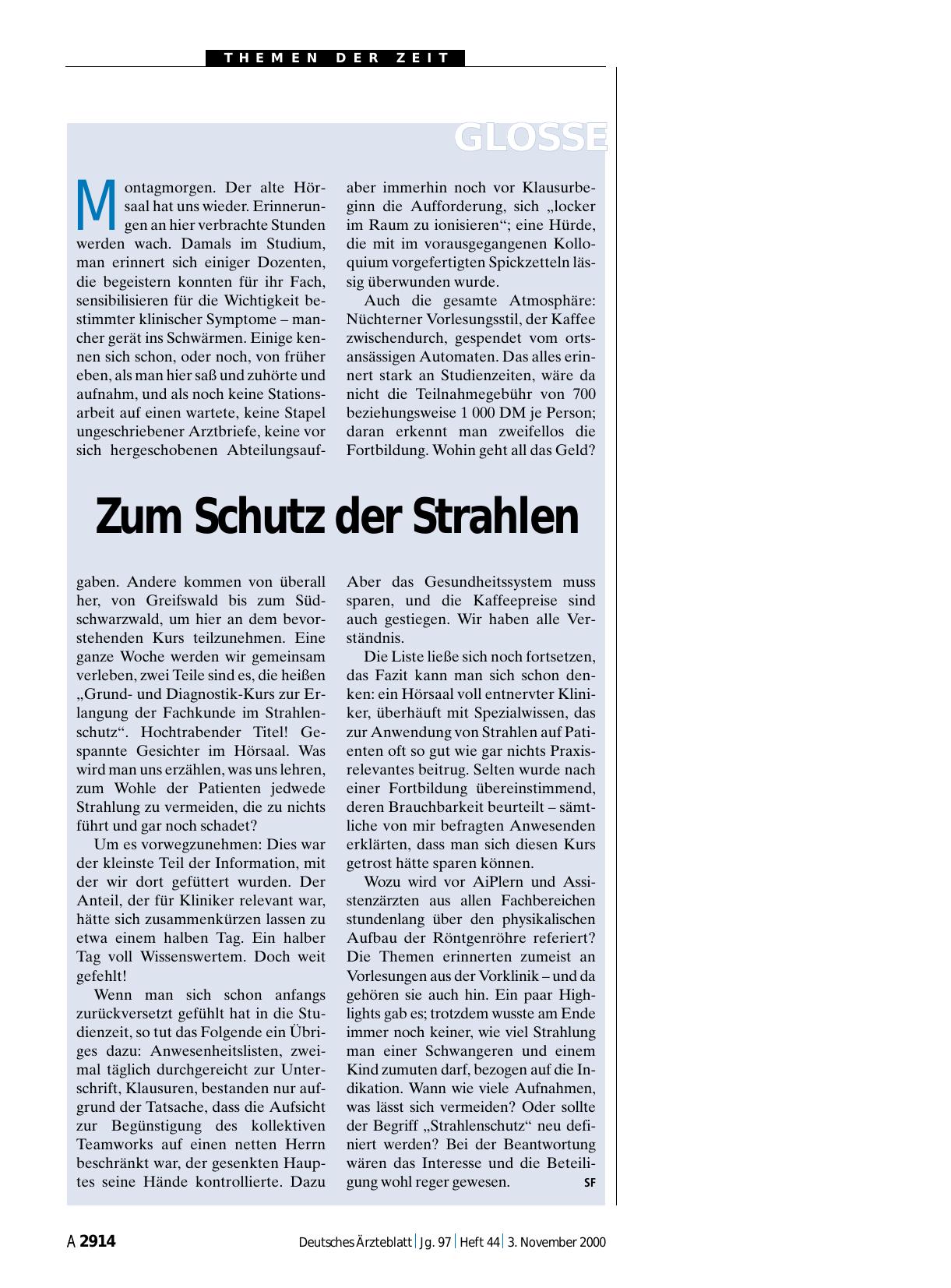 Vorschauseite 1: Zum Schutz der Strahlen