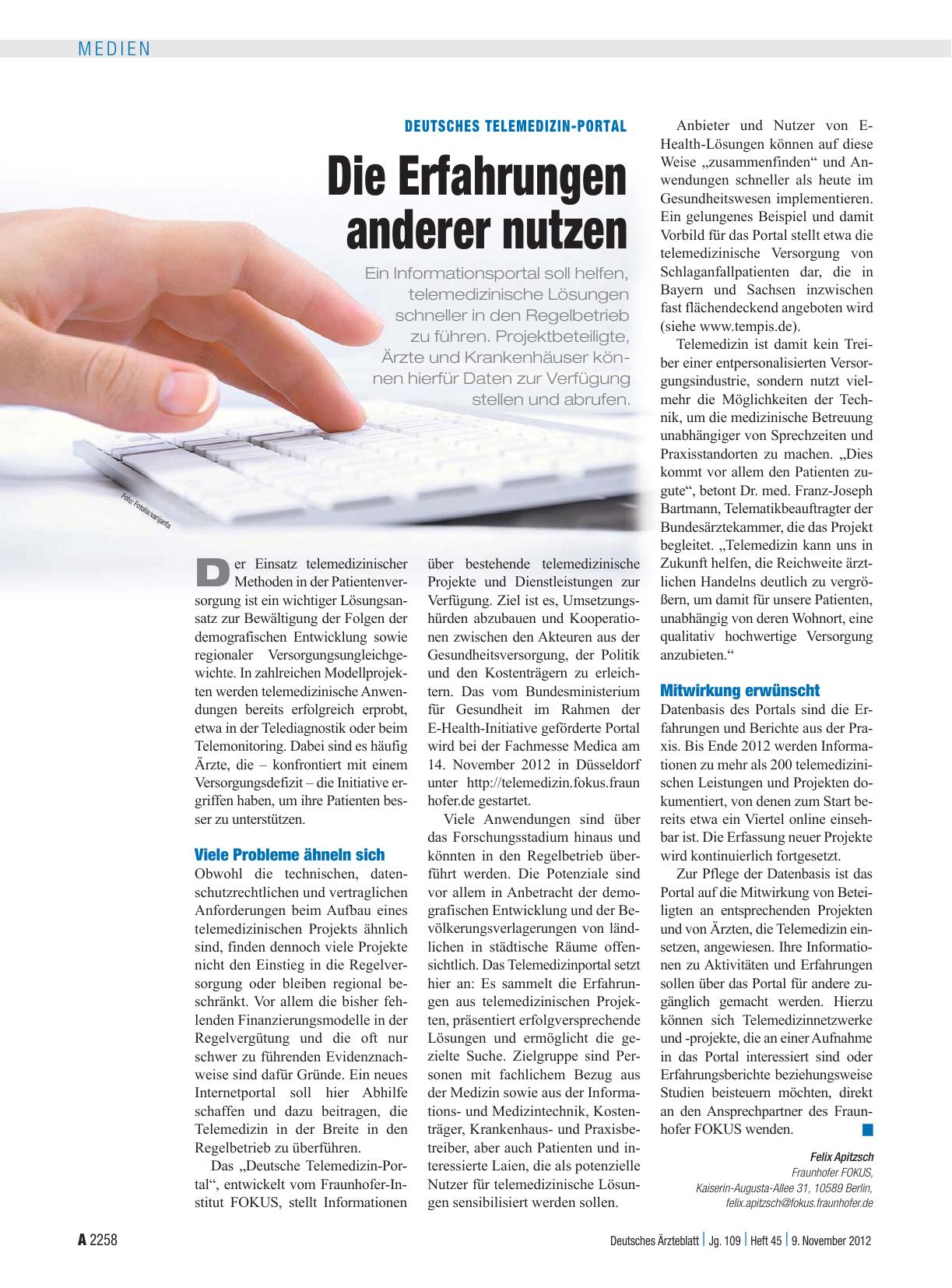 Vorschauseite 1: Deutsches Telemedizin-Portal: Die Erfahrungen anderer nutzen