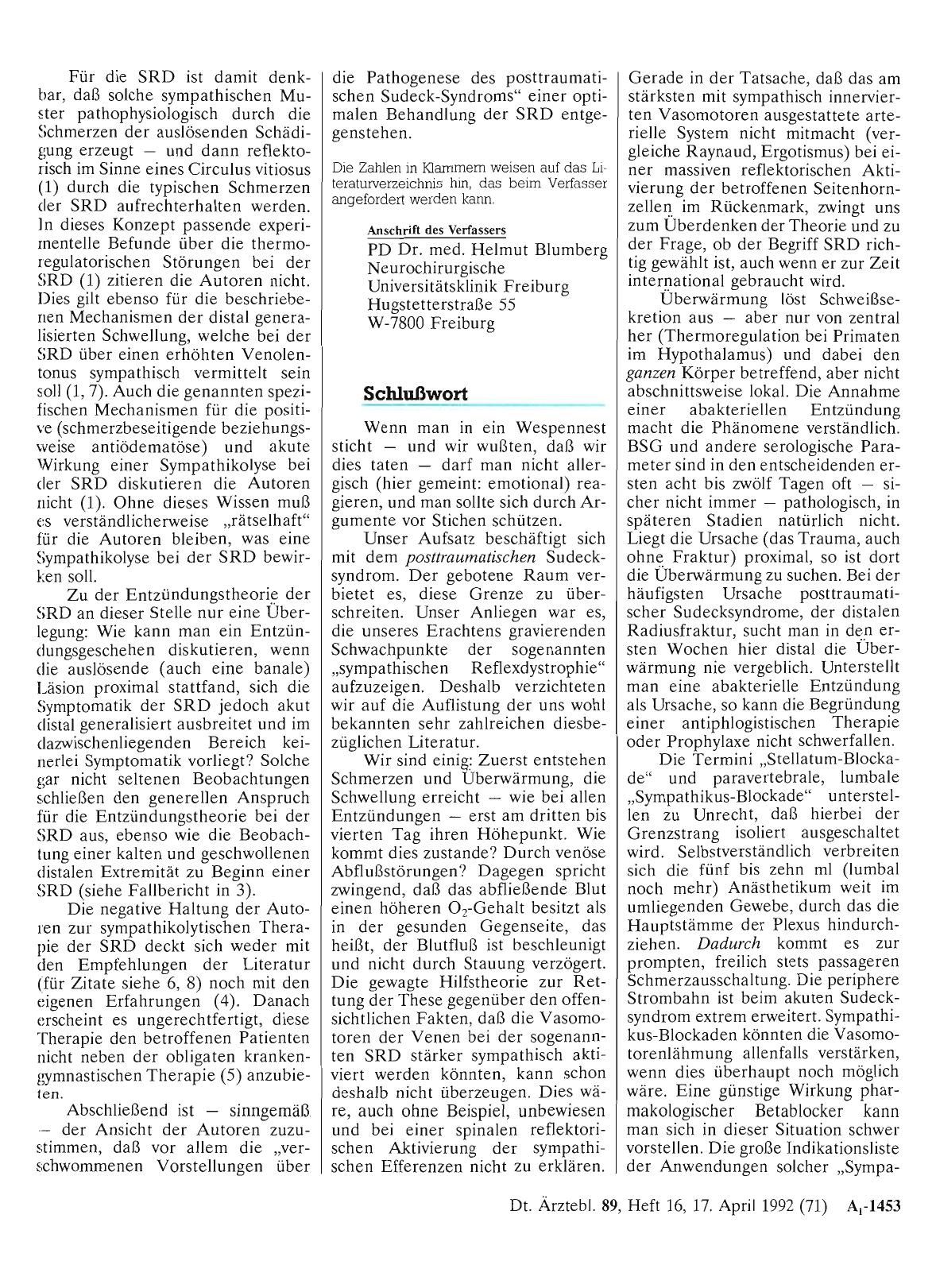 Vorschauseite 1: Das posttraumatische Sudeck-Syndrom: Schlußwort