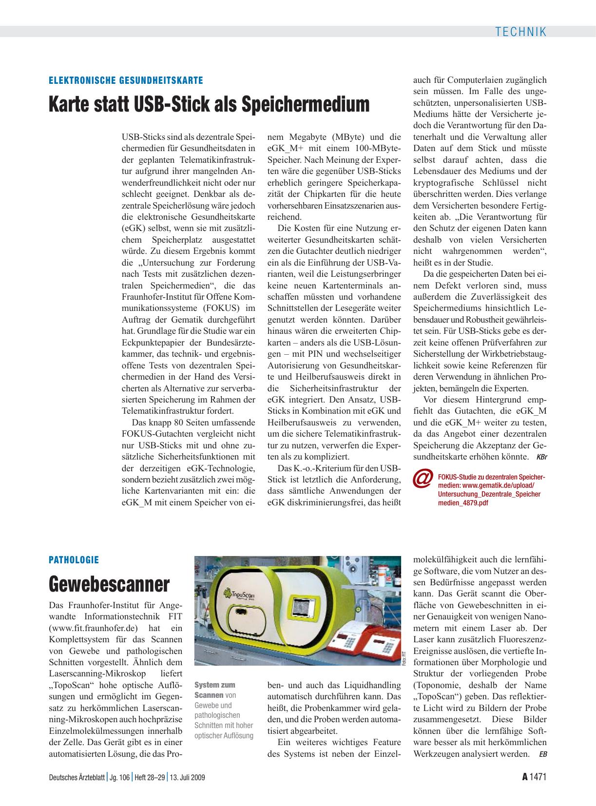 Vorschauseite 1: Elektronische Gesundheitskarte: Karte statt USB-Stick als Speichermedium