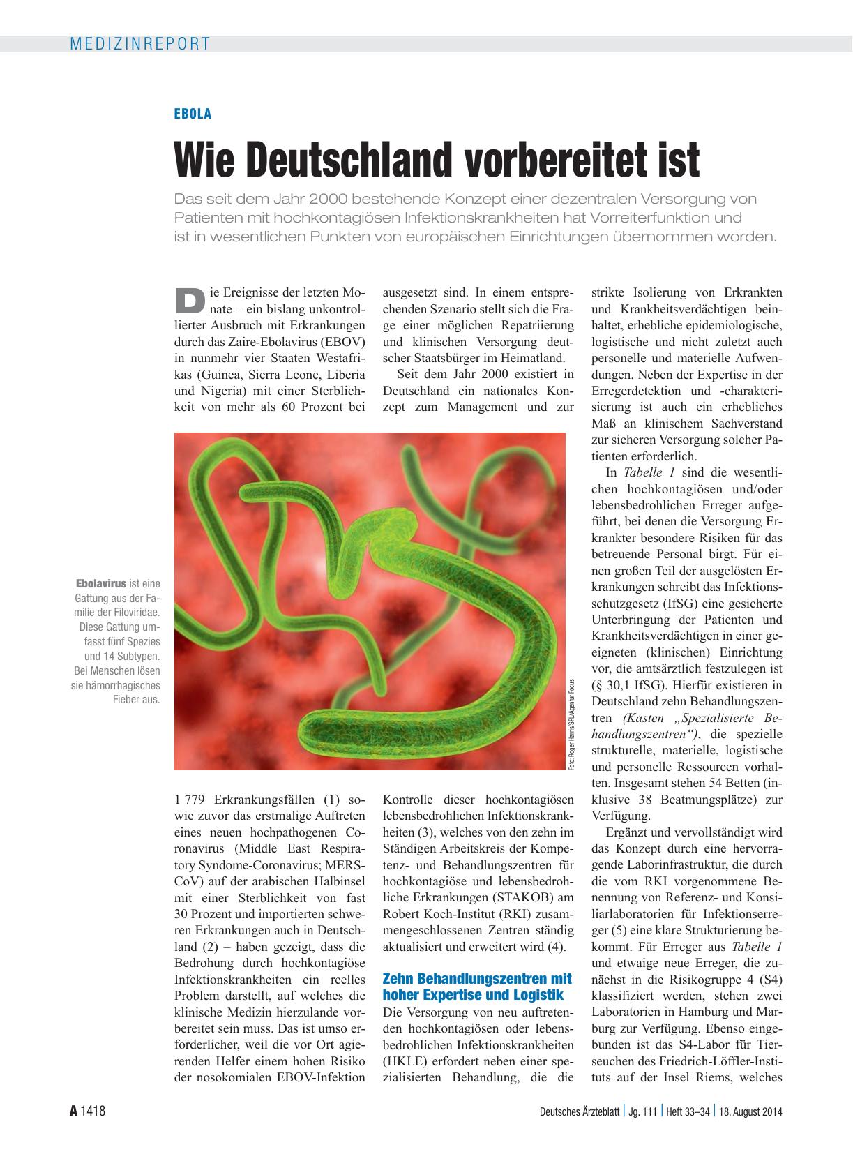 Vorschauseite 1: Ebola: Wie Deutschland vorbereitet ist