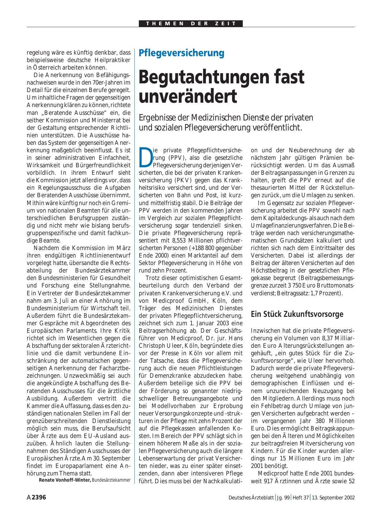 Vorschauseite 1: Pflegeversicherung: Begutachtungen fast unverändert