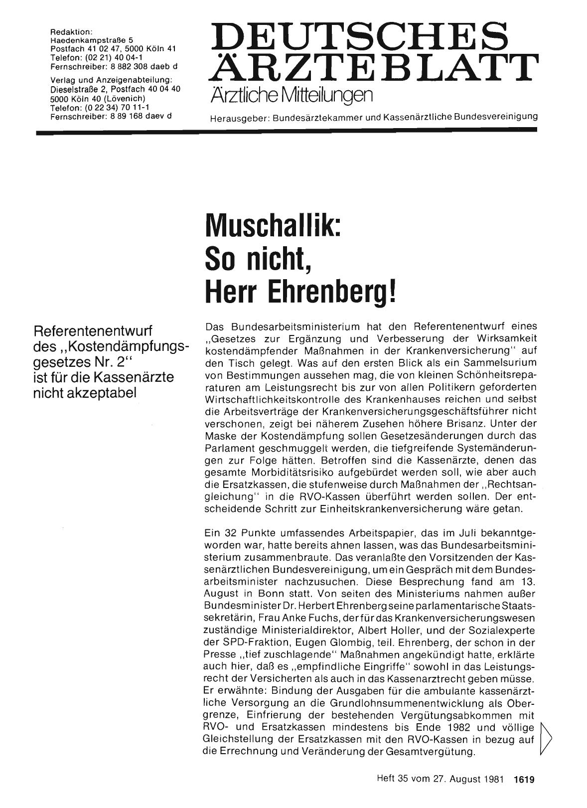 Vorschauseite 1: Muschallik: So nicht, Herr Ehrenberg!