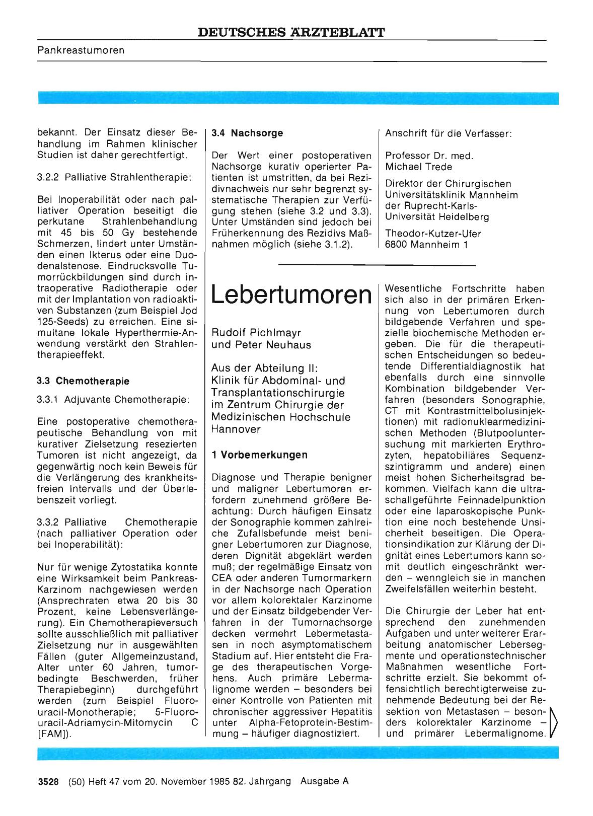 Vorschauseite 1: SERIE: MALIGNE TUMOREN UND SYSTEMERKRANKUNGEN - Empfehlungen zur standardisierten Tumortherapie: Lebertumoren
